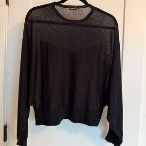 RACHEL COMEY Black Sheer batwing Top